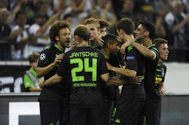 Borussia Park Mönchengladbach, NRW, 24.8.2016, Champions League Qualifikation, 2016 17, Play-off, Rückspiel Borussia Mönchengladbach (Moenchengladbach, Gladbach) vs Young Boys Bern (SUI) ----- Jubeltraube Gladbach