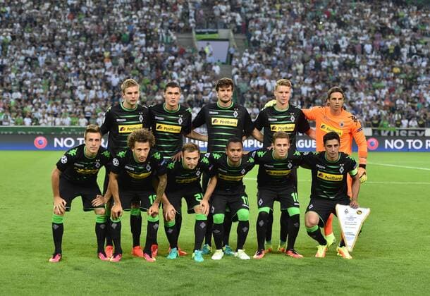 24.08.2016, Fussball, Saison 2016 2017, Champions League Qualifikation, Play-off, Borussia Moenchengladbach - Young Boys Bern 6:1, Team Borussia Moenchengladbach, oben v.li., Christoph Kramer, Andreas Christensen, Tobias Strobl, Nico Elvedi, Torwart Yann Sommer, Untere Reihe v.li., Patrick Herrmann, Fabian Johnson, Tony Jantschke, Raffael, Thorgan Hazard, Lars Stindl.