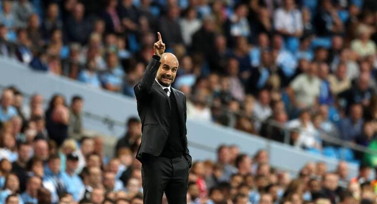Football - 2016 2017 Champions League - Qualifying Play-Off, Second Leg: Manchester City 5 vs. Steaua Bucharest 0 Pep Guardiola Manager of Manchester City during the match, at the Ethihad Stadium. COLORSPORT LYNNE CAMERON 
