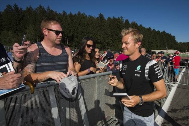 German Nico Rosberg of Mercedes AMG Petronas F1 Team pictured during an autographs session at the Grand Prix F1 of Belgium, in Spa-Francorchamps, Thursday 25 August 2016. The Spa-Francorchamps Formula One Grand Prix takes place this weekend, from August 26 until August 28. NICOLASxLAMBERT  x04918583x