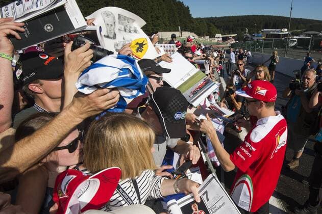 Finnish Kimi Raikkonen of Scuderia Ferrari pictured during an autographs session at the Grand Prix F1 of Belgium, in Spa-Francorchamps, Thursday 25 August 2016. The Spa-Francorchamps Formula One Grand Prix takes place this weekend, from August 26 until August 28. NICOLASxLAMBERT  x04918584x