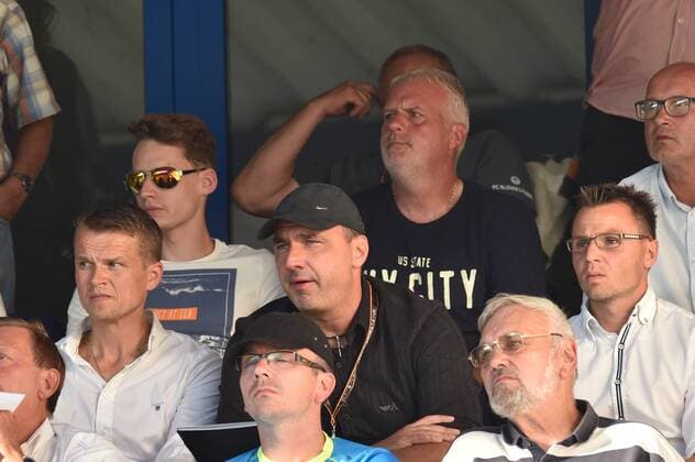 Coach of Liberec Jindrich Trpisovsky (centre in second row) during the fourth qualifying round return Europa League match Slovan Liberec vs AEK Larnaca in Liberec, Czech Republic, August 25, 2016. (CTKxPhoto RadekxPetrasek) CTKPhotoP201608250961501  PER_6175
