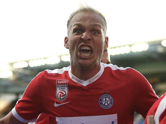 SOCCER - UEFA EL quali, Rosenborg vs A.Wien TRONDHEIM,NORWAY,25.AUG.16 - SOCCER - UEFA Europa League, Play-off qualification, BK Rosenborg Trondheim vs FK Austria Wien. Image shows the rejoicing of Raphael Holzhauser (A.Wien). GEPAxpictures xChristianxOrt