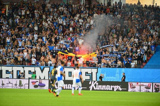 UEFA Europa league Playoff second leg match between Grasshoppers and Fenerbahce at Letzigrund Stadium in Zurich, Swiss on August 25 , 2016. Pictured: Grasshoppers fans burned a Fenerbahce Flag. Not available for publication in Turkey. 