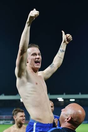 Jan Sykora of Liberec celebrates a goal during the fourth qualifying round return Europa League match Slovan Liberec vs AEK Larnaca in Liberec, Czech Republic, August 25, 2016. (CTKxPhoto RadekxPetrasek) CTKPhotoP201608251084801  PER 10