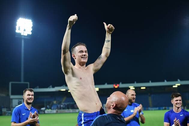 Fußball, EL Quali, Slovan Liberec - AEK Larnaka Jan Sykora of Liberec celebrates a goal during the fourth qualifying round return Europa League match Slovan Liberec vs AEK Larnaca in Liberec, Czech Republic, August 25, 2016. (CTKxPhoto RadekxPetrasek) CTKPhotoP201608251087101  PER 12