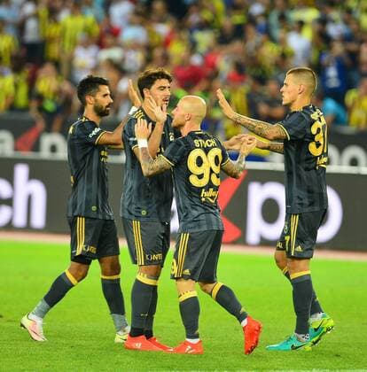 UEFA Europa league Playoff second leg match between Grasshoppers and Fenerbahce at Letzigrund Stadium in Zurich, Swiss on August 25 , 2016. Final Score: Grasshoppers 0 - Fenerbahce 2 Pictured: Fenerbahce players celebrates for Miroslav Stoch goal. ( Alper Potuk , Miroslav Stoch , Ozan Tufan and Martin Skrtel ) Not available for publication in Turkey. 