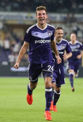 Fußball, EL Quali, RSC Anderlecht - Slavia Prag Anderlecht s Michael Heylen celebrates after scoring during a match between Belgian first league soccer team RSC Anderlecht against Czech Slavia Prague, the return leg of the playoff round in the Europa League competition, Thursday 25 August 2016, in Anderlecht, Brussels. First leg ended on 0-3 in Czech Republic. VIRGINIExLEFOUR  x04918841x