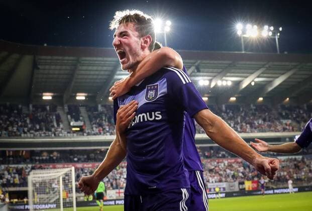 Bilder des Tages - SPORT Fußball, EL Quali, RSC Anderlecht - Slavia Prag Anderlecht s Michael Heylen celebrates after scoring during a match between Belgian first league soccer team RSC Anderlecht against Czech Slavia Prague, the return leg of the playoff round in the Europa League competition, Thursday 25 August 2016, in Anderlecht, Brussels. First leg ended on 0-3 in Czech Republic. VIRGINIExLEFOUR  x04918848x