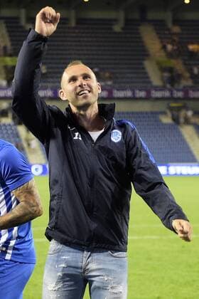 Genk s Thomas Buffel celebrates after winning a match between Belgian first league team KRC Genk and Croatian Lokomotiva Zagreb, the return leg of the playoff round in the Europa League competition, in Genk, Thursday 25 August 2016. First leg ended on 2-2 draw result in Croatia. YORICKxJANSENS  x04918907x
