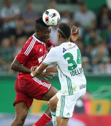 SOCCER - UEFA EL quali, Rapid vs Trencin VIENNA,AUSTRIA,25.AUG.16 - SOCCER - UEFA Europa League, Play-off qualification, SK Rapid Wien vs FK AS Trencin. Image shows Christopher Udeh (Trencin) and Joelinton Cassio Apolinario de Lira (Rapid). Keywords: Wien Energie. GEPAxpictures xPatrickxLeuk
