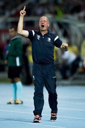Gent s assistant coach Peter Balette celebrates during a match between Macedonia s Shkendija and Belgian first league soccer team KAA Gent, the return leg of the playoff round in the Europa League competition, Thursday 25 August 2016, in Skopje, Macedonia. First leg ended on a 2-1 result in Belgium. JASPERxJACOBS  x04919043x
