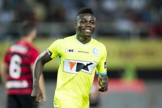 Gent s Moses Simon pictured during a match between Macedonia s Shkendija and Belgian first league soccer team KAA Gent, the return leg of the playoff round in the Europa League competition, Thursday 25 August 2016, in Skopje, Macedonia. First leg ended on a 2-1 result in Belgium. JASPERxJACOBS  x04919045x
