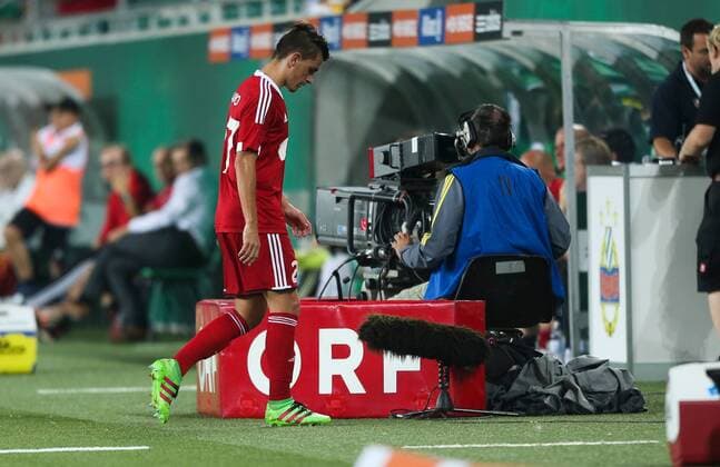 SOCCER - UEFA EL quali, Rapid vs Trencin VIENNA,AUSTRIA,25.AUG.16 - SOCCER - UEFA Europa League, Play-off qualification, SK Rapid Wien vs FK AS Trencin. Image shows Denis Janco (Trencin). Keywords: Wien Energie. GEPAxpictures xPhilippxBrem