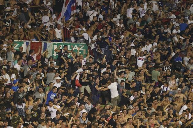 Hajduk vs Maccabi - Split, Croatia 25.08.2016., Split, Croatia - Europa League, play-off round, Hajduk Split - Maccabi Tel Aviv. Fight at the game.  IvoxCagalj PIXSELL