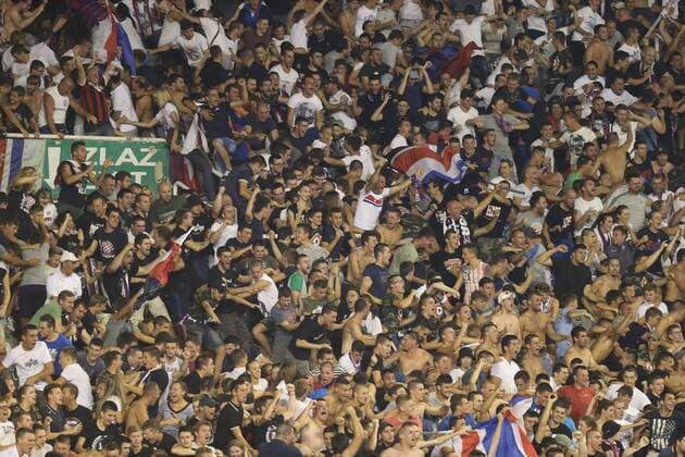 Hajduk vs Maccabi - Split, Croatia 25.08.2016., Split, Croatia - Europa League, play-off round, Hajduk Split - Maccabi Tel Aviv. Fight at the game.  IvoxCagalj PIXSELL