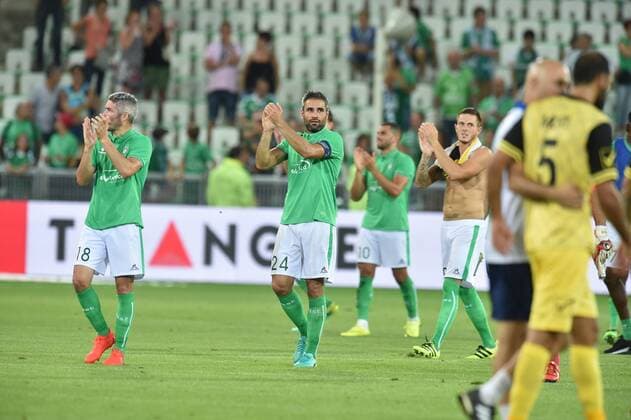 Fabien Lemoine - Loic Perrin - Nolan Roux (saint etienne) - Fussball, Europa League Quali, AS Saint Etienne vs. Beitar Jerusalem - 25 08 2016 FredericChambert Panoramic 