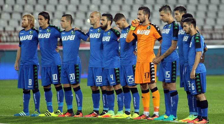 25.08.2016 Belgrade(Serbia) FK Crvena Zvezda(FC Red Star)-US Sassuolo Europa League play off men s football US Sassuolo team during minut of silence for earthquake victims in Italy : 