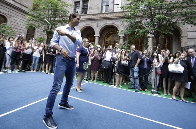 Tennis player Rafael Nadal participate in a Virtual Tennis Tournament at Lotte New York Palace on August 25, 2016 in New York City. The US Open Tennis Championships begin on Monday.  NYP20160825102 JOHNxANGELILLO