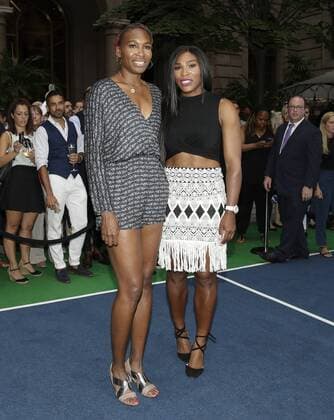 Serena Williams and Venus Williams arrive for photos before they participate in a Virtual Tennis Tournament hosted by Rafael Nadal at Lotte New York Palace on August 25, 2016 in New York City. The US Open Tennis Championships begin on Monday.  NYP20160825109 JOHNxANGELILLO