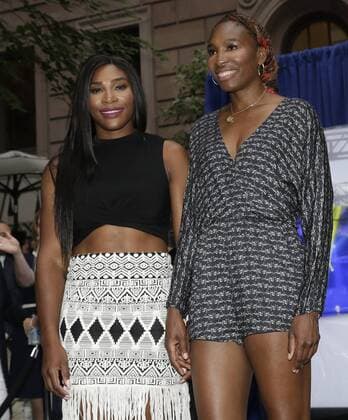 Serena Williams and Venus Williams arrive for photos before they participate in a Virtual Tennis Tournament hosted by Rafael Nadal at Lotte New York Palace on August 25, 2016 in New York City. The US Open Tennis Championships begin on Monday.  NYP20160825111 JOHNxANGELILLO