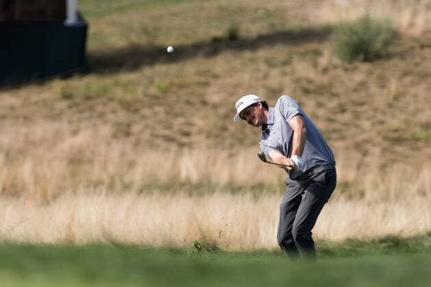 August 25, 2016: Keegan Bradley hits his approach shot on 18 from the rough during the first round of play at The Barclays, on the Black course, at Bethpage State Park in Farmingdale, NY. (Photo by David Hahn Icon Sportswire) GOLF: AUG 25 PGA Golf Herren - The Barclays - First Round Icon160825035 EDITORIAL USE ONLY