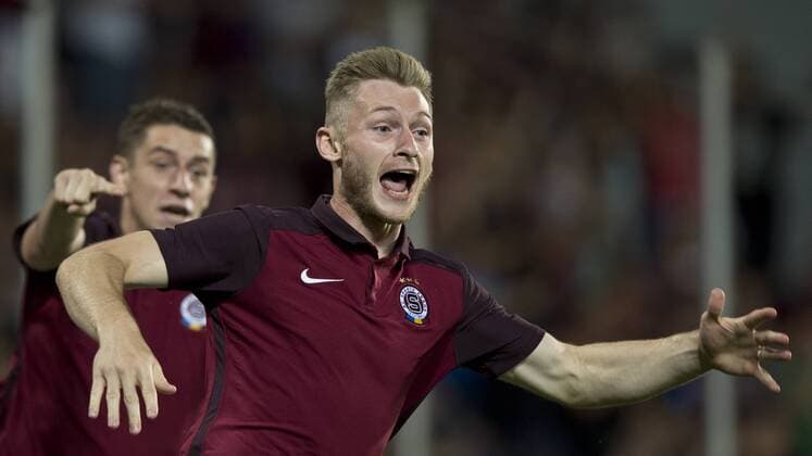 Jakub Brabec of Sparta celebrates a goal during the fourth qualifying round return Europa League return match Sparta Praha vs Sonderjyske in Prague, Czech Republic, August 25, 2016. (CTKxPhoto MichalxKamaryt) CTKPhotoP201608251120401  kmt 11