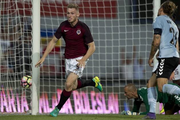 Jakub Brabec of Sparta celebrates a goal during the fourth qualifying round return Europa League return match Sparta Praha vs Sonderjyske in Prague, Czech Republic, August 25, 2016. (CTKxPhoto MichalxKamaryt) CTKPhotoP201608251136501  kmt 13
