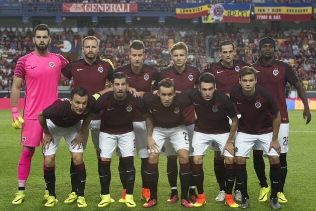 Team of Sparta pose for a family photo prior to the fourth qualifying round return Europa League return match Sparta Praha vs Sonderjyske in Prague, Czech Republic, August 25, 2016. Upper row left to right: goalkeeper Tomas Koubek, Michal Kadlec, Lukas Marecek, Martin Frydek, Mario Holek and Nhamoinesu Costa, front row left to right: David Lafata, Lukas Vacha, Josef Sural, Vjaceslav Karavajev and Matej Pulkrab. (CTKxPhoto MichalxKamaryt) CTKPhotoP201608251155301 kmt 18 K