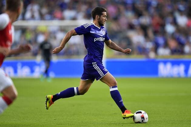 BRUSSELS, BELGIUM - AUGUST 25 : Alexandru Chipciu midfielder of RSC Anderlecht attacking FOOTBALL : Anderlecht vs Slavia Praha - Europa League - Bruxelles - 25 08 2016 PhotoNews Panoramic 