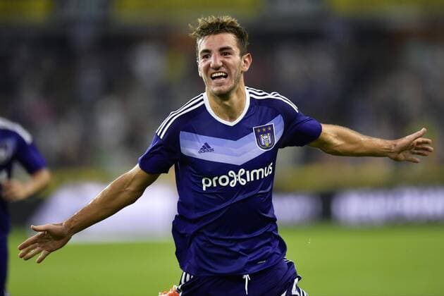 BRUSSELS, BELGIUM - AUGUST 25 : Michael Heylen defender of RSC Anderlecht celebrates scoring a goal FOOTBALL : Anderlecht vs Slavia Praha - Europa League - Bruxelles - 25 08 2016 PhotoNews Panoramic 