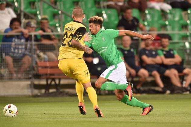 Kevin Malcuit (saint etienne) vs Marcel heister (beitar) - Fussball, Europa League Quali, AS Saint Etienne vs. Beitar Jerusalem - 25 08 2016 FredericChambert Panoramic 