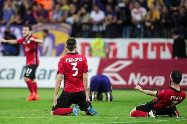 25.08.2016, Ljudski vrt, Maribor, SLO, UEFA EL, NK Maribor vs Gabala FK, im Bild Players of Gabal celebrate during the UEFA Europaleague Play off 2nd Leg Match between NK Maribor and Gabala FK at the Ljudski vrt in Maribor, Slovenia on 2016 08 25. Maribor  EP_stida  