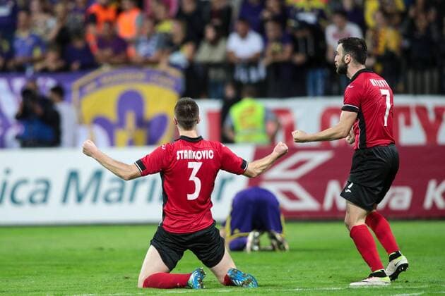 25.08.2016, Ljudski vrt, Maribor, SLO, UEFA EL, NK Maribor vs Gabala FK, im Bild Players of Gabal celebrate during the UEFA Europaleague Play off 2nd Leg Match between NK Maribor and Gabala FK at the Ljudski vrt in Maribor, Slovenia on 2016 08 25. Maribor  EP_stida  
