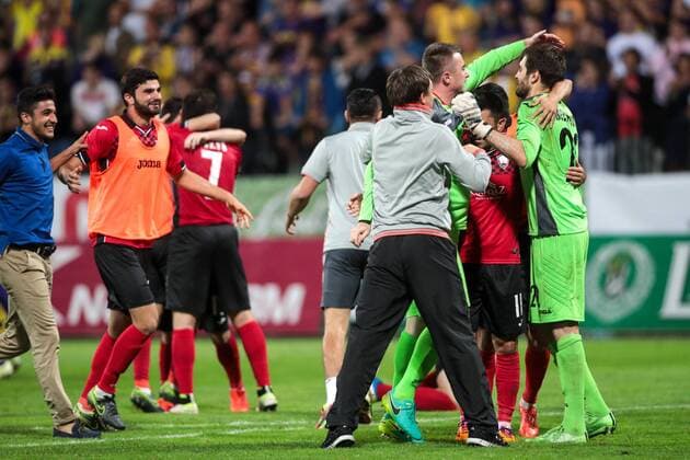25.08.2016, Ljudski vrt, Maribor, SLO, UEFA EL, NK Maribor vs Gabala FK, im Bild Players of Gabal celebrate during the UEFA Europaleague Play off 2nd Leg Match between NK Maribor and Gabala FK at the Ljudski vrt in Maribor, Slovenia on 2016 08 25. Maribor  EP_stida  
