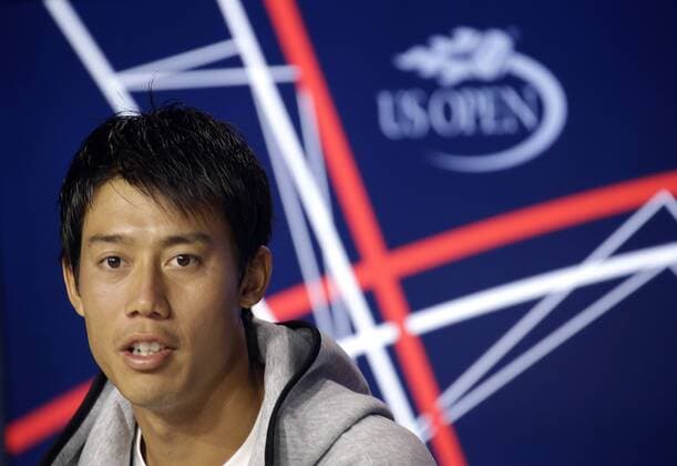 Tennis US Open, Kei Nishikori Pressekonferenz Kei Nishikori of Japan speaks at a press conference PK Pressekonferenz in Arthur Ashe Stadium two days before the US Open Tennis Championships at the USTA Billie Jean King National Tennis Center in New York City on August 26, 2016.  NYP20160826125 JOHNxANGELILLO