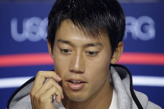 Tennis US Open, Kei Nishikori Pressekonferenz Kei Nishikori of Japan speaks at a press conference PK Pressekonferenz in Arthur Ashe Stadium two days before the US Open Tennis Championships at the USTA Billie Jean King National Tennis Center in New York City on August 26, 2016.  NYP20160826127 JOHNxANGELILLO