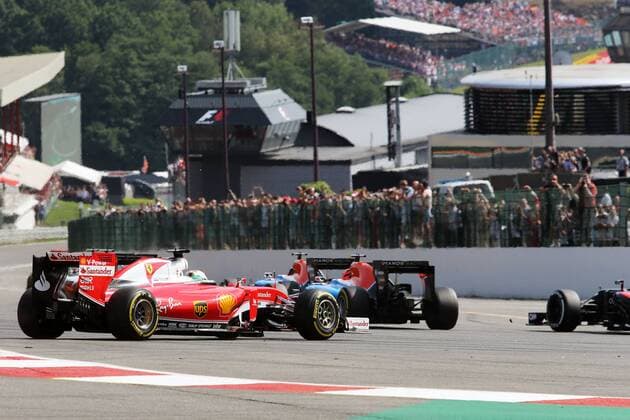 Belgian Grand Prix, Spa Francorchamps 25 - 28 August 2016 Sebastian Vettel (GER) Ferrari SF16-H spins at the start of the race. 28.08.2016. Race 