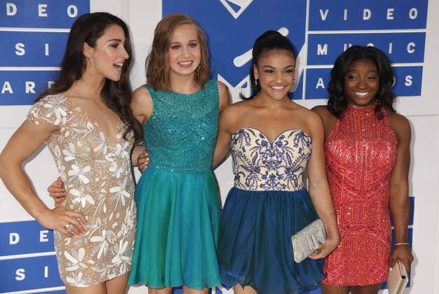 August 28, 2016 - New York, New York, U.S. - Olympic gymnasts ALY RAISMAN, MADISON KOCIAN, LAURIE HERNANDEZ and SIMONE BILES attend the arrivals at the 2016 MTV Video Music Awards held at Madison Square Garden. 2016 MTV Video Music Awards - Arrivals - ZUMAk03_