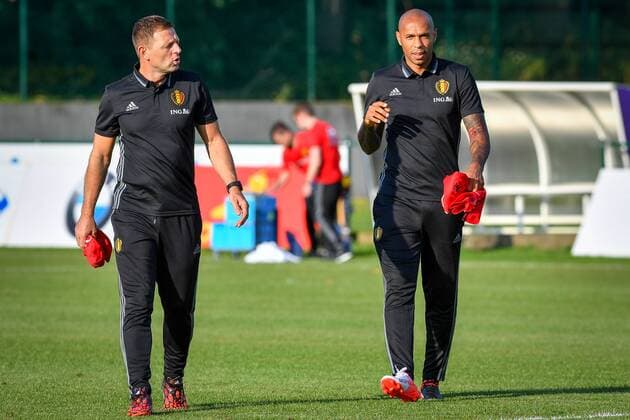 Belgium s assistant coach Graeme Jones and Belgium s assistant coach Thierry Henry pictured after a training session of Belgian national soccer team Red Devils, on Monday 29 August 2016, in Brussels. The Red Devils will play a World Championships 2018 Qualification game against Cyprus on September 6th. LUCxCLAESSEN  x04921397x