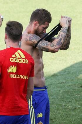 Spanish footbal Sergio Ramos team durign the first training of the concentration of Spanish football team at Ciudad del Futbol de Las Rozas before the qualifying for the Russia world cup in 2017 August 29, 2016.  (20160829062)