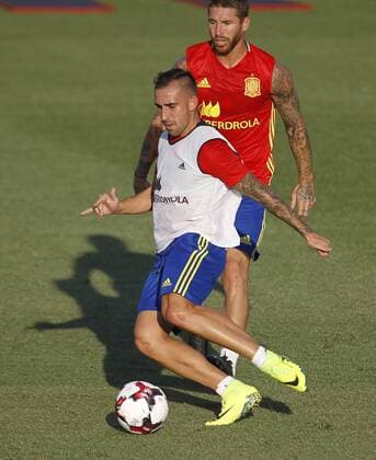 Sergio Ramos y Alcacer. Spanish national team Nationalteam training session. In this picture, Sergio Ramos and Alcacer. xANGELxRIVEROx 