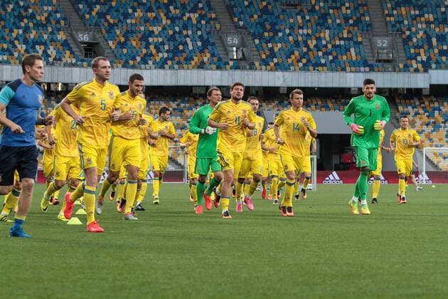 June 29, 2016 - Kiev, Ukraine - Ukrainian national football team holds open training at NSC Olympiyskiy in Kyiv before the match against Iceland national team Nationalteam during World Cup 2018 qualifyier. Ukraine national football team training  - ZUMAn230
