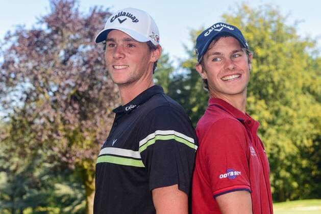 portrait of Thomas Pieters and Thomas Detry during the 2nd Thomas Pieters Belgian Tour Event. at Chateau Ravenstein in Tervuren GOLF : Thomas Pieters - Belgian Tour Event - Tervuren - 30 08 2016 Photonews Panoramic 