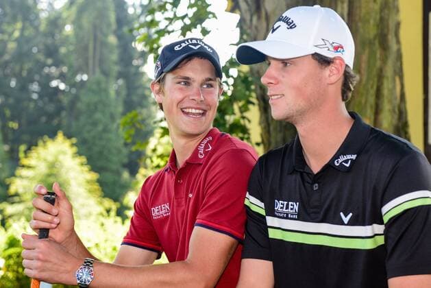 portrait of Thomas Pieters and Thomas Detry during the 2nd Thomas Pieters Belgian Tour Event. at Chateau Ravenstein in Tervuren GOLF : Thomas Pieters - Belgian Tour Event - Tervuren - 30 08 2016 Photonews Panoramic 