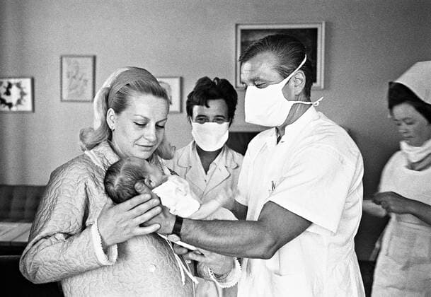 File Picture: Olympic gold medal winner in gymnastics Vera Caslavska in the maternity ward with her daughter Radka, Prague, Czechoslovakia, 1969. (CTKxPhoto JovanxDezort) CTKPhotoF201409170568501 
