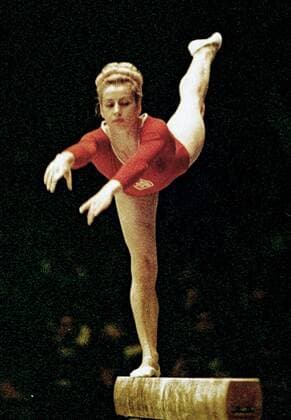 Czech gymnast Vera Caslavska performing on the balance beam at the Tokyo Olympic Games Olympische Spiele Olympia OS Caslavska. 