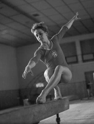 File Picture: Multiple (seven) Olympic gold medal winner (Tokyo 1964 and Mexico City 1968) Vera Caslavska, the world s only gymnast with the most Olympic gold medals during gym practice on the balance beam in Sumperk, Czechoslovakia, September 25, 1964. (CTKxPhotox xVenekxSvorcik) CTKPhotoFO00371457 