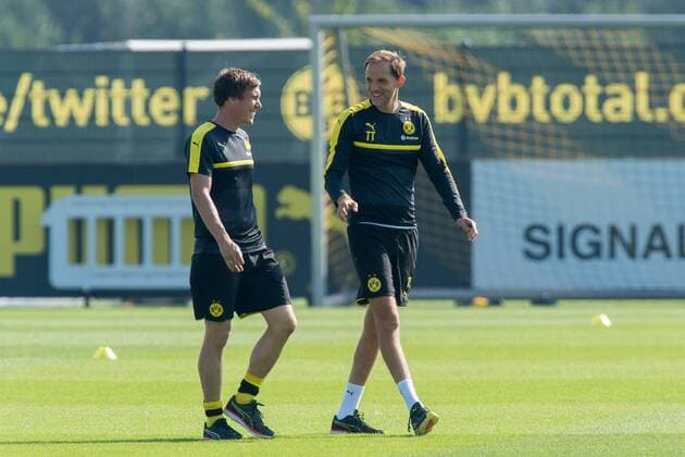 Dortmund, Germany 01.09.2016, Training BV Borussia Dortmund, BVB, Trainer Thomas Tuchel (BVB) und Trainer Hannes Wolf (BVB U-19) (l) ( DeFodi001