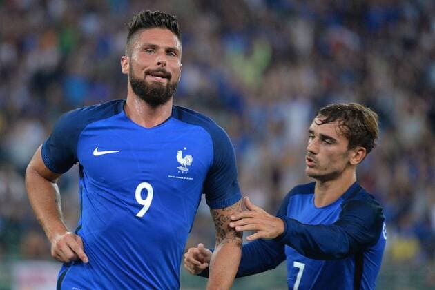 Olivier Giroud, Antoine Griezmann France Goal celebration Bari 01-09-2016 Stadio San Nicola Football Friendly Match Italy - France andreaxstaccioli